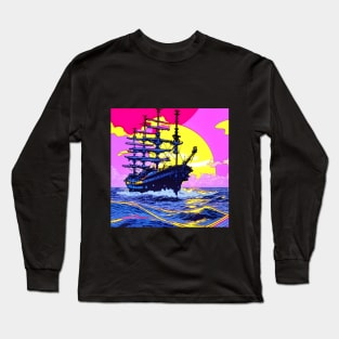 artistic pink pirate ship Long Sleeve T-Shirt